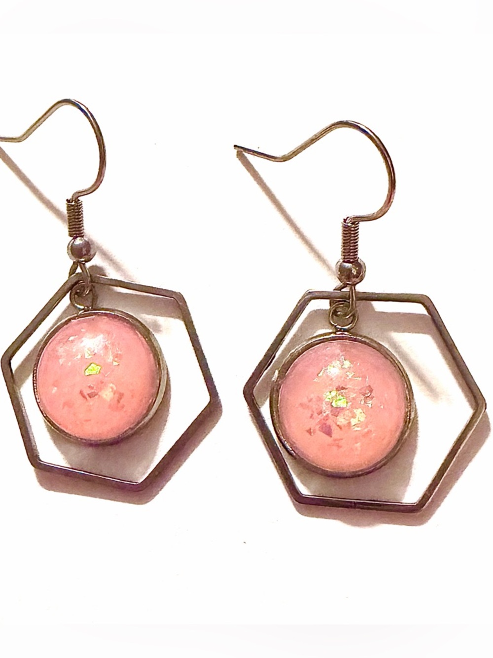 Pink Opalescent Geometric Dangle Earrings
